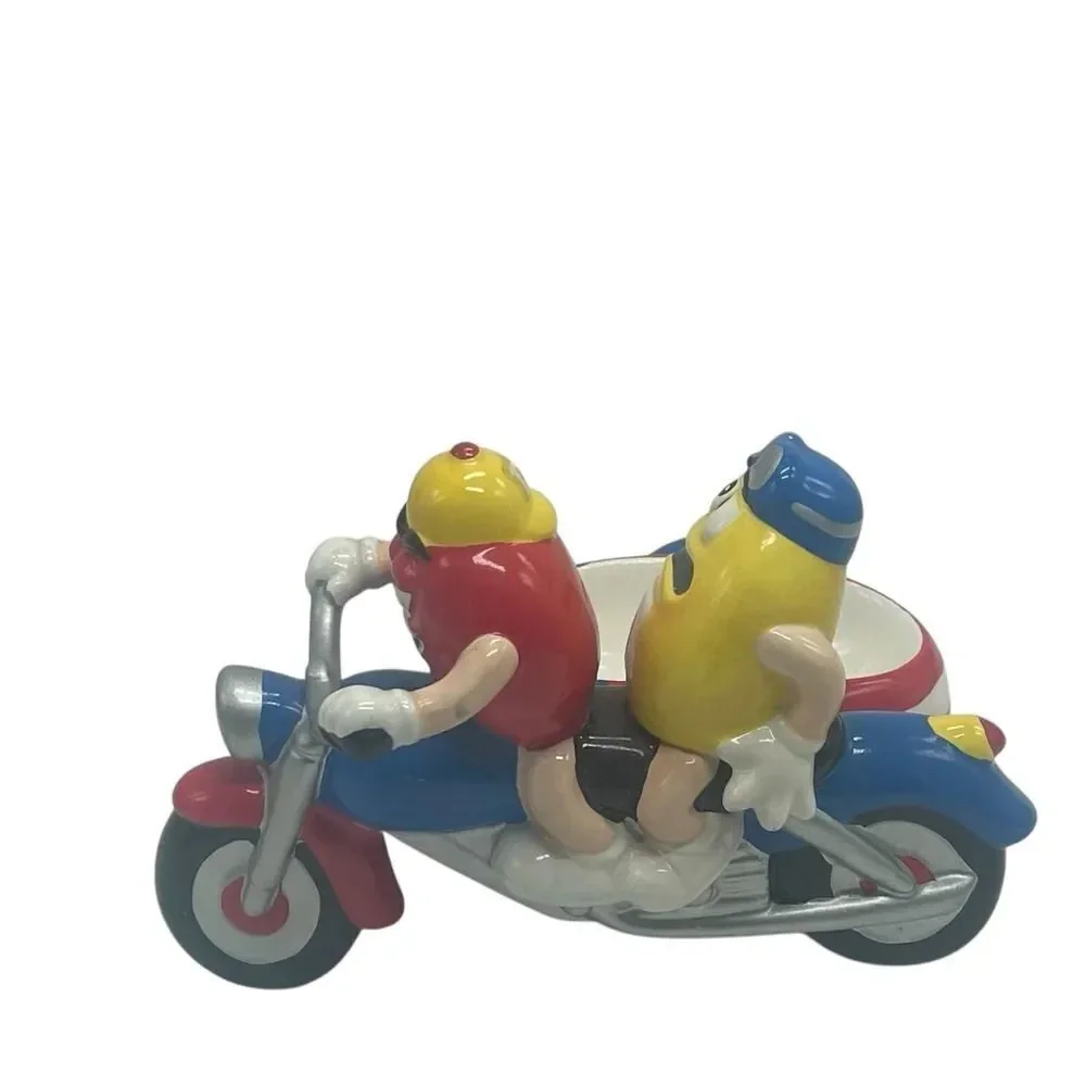 M&M's Motorcycle w/ Sidecar Ceramic Candy Dish By Galerie 2002 Red & Yellow